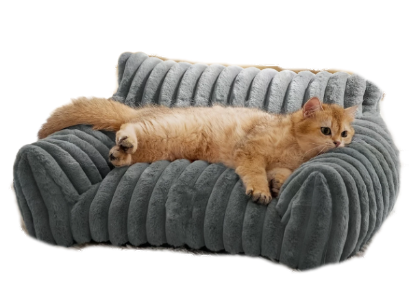 Grijze luxe dierensofa met elegant design, perfect voor katten en kleine honden om comfortabel te rusten.