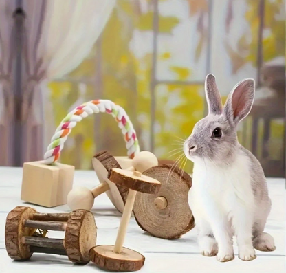 5-delige Set Houten Speelgoed voor Konijnen & Knaagdieren – Natuurlijk Kauw- en Speelplezier