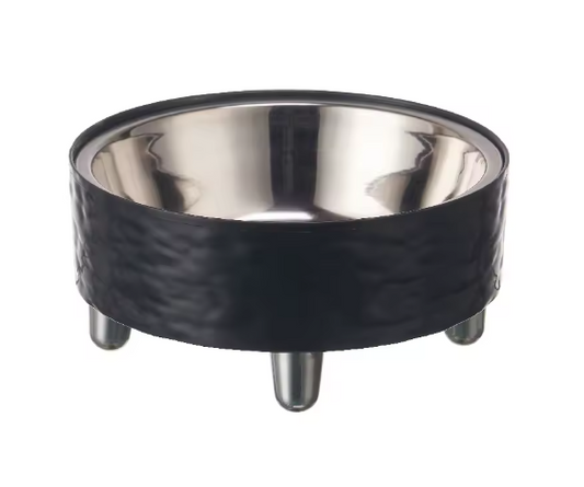Zwarte luxe eetkom met antislip onderkant, geschikt voor honden en katten.