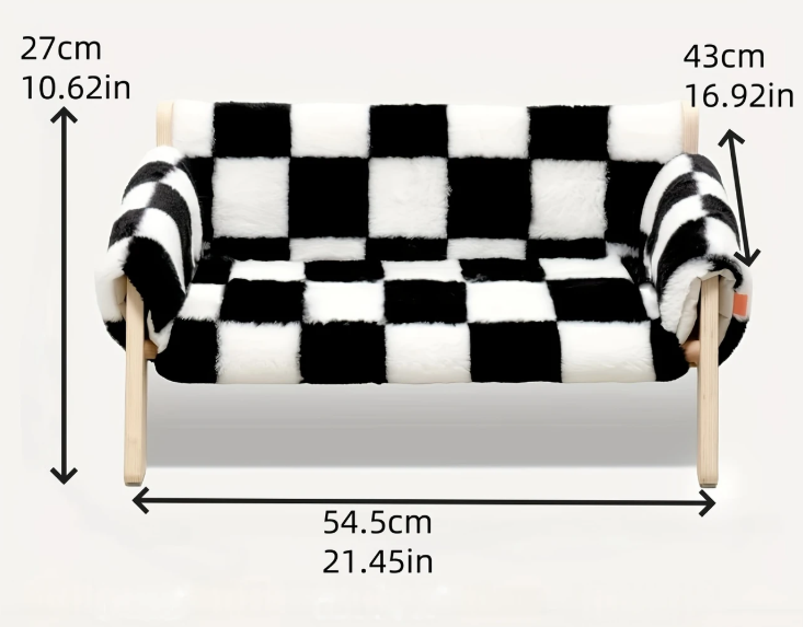Het stevige houten frame en het comfortabele oppervlak met de afmetingen van de kattenlounge.