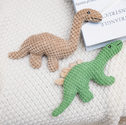 Interactief zacht kauwspeeltje in de vorm van een dinosaurus.