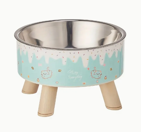 Stijlvolle Verhoogde Cartoon Design Voerbak – Roze/Paars/Blauw – 14 cm Breed, 9 cm Hoog
