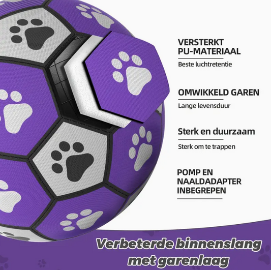 Duurzame Rubber Honden Voetbal met Bandjes – Interactief & Kauwbestendig Speelgoed – Paars/Zwart – Voor Alle Hondenrassen