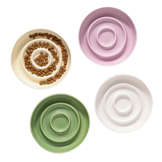 Keramische voerbakken in verschillende kleuren voor een gezonde eet routine.