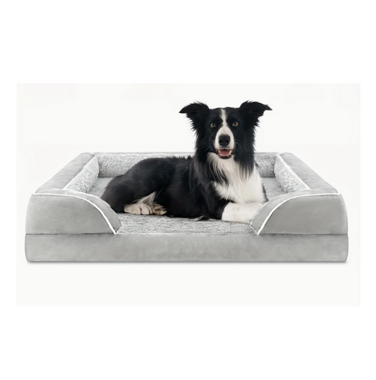Orthopedisch memory foam hondenbed met een afneembare hoes in grijs, biedt de perfecte rustplek voor je huisdier (91.44 x 68.58 x 19 cm).
