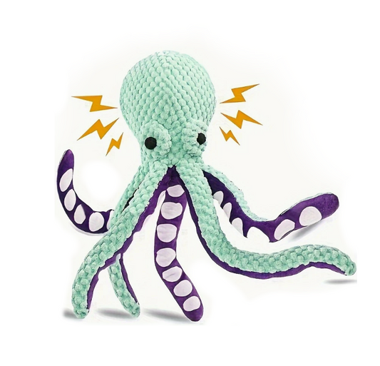 Zacht octopus hondenspeeltje met piepgeluid, geschikt voor knuffelen en spelen.