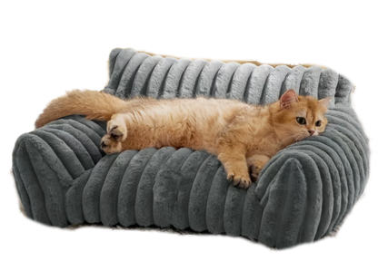 Grijze luxe dierensofa met elegant design, perfect voor katten en kleine honden om comfortabel te rusten.
