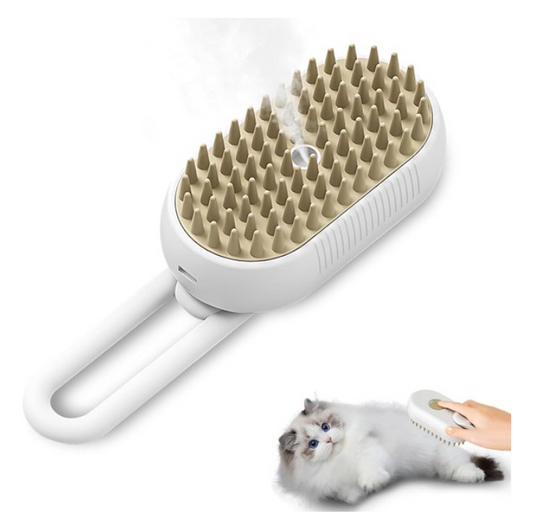 Elektrische stoomkattenborstel met draaibare handgreep, ideaal voor het verwijderen van losse haren en het geven van een ontspannende massage.