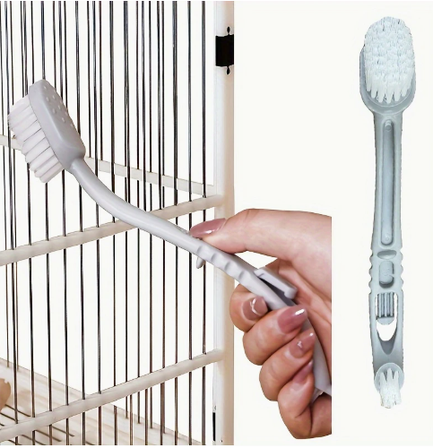 Dubbelzijdige Vogelkooireiniger met Lange Steel – Ideaal voor Papegaaienkooien en Dierenhokken