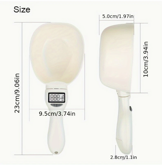 Elektronische meetlepel met LCD-display voor nauwkeurige afweging van katten- en hondenvoerporties.